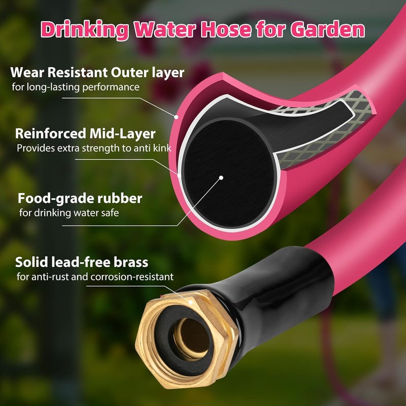 WELLUCK Garden Hose 5/8 in x 10 ft, Heavy Duty Durable Anti Kink Flexible Garden Water Hose for Drinking Water Safe BPA Free, All-weather Lightweight Water Hose for Garden RV Camper Marine - Image 2